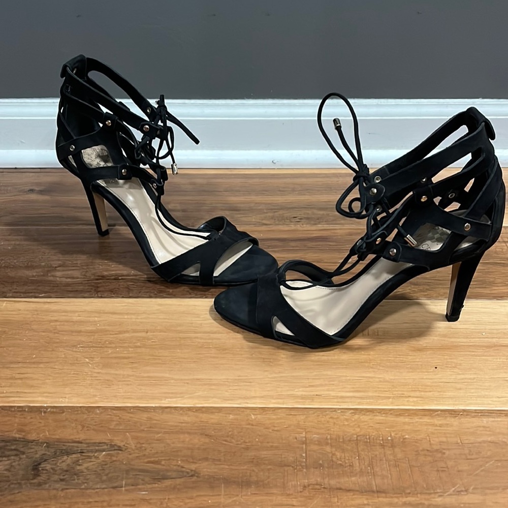 Vince Camaro Lace up black suede heels size 6.5